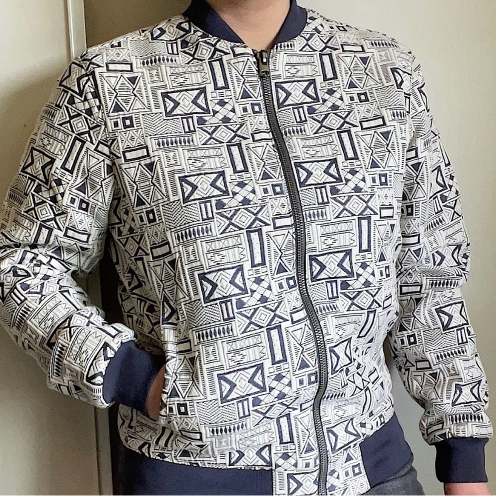 Zara Geometric Pattern Bomber Jacket Medium - image 1